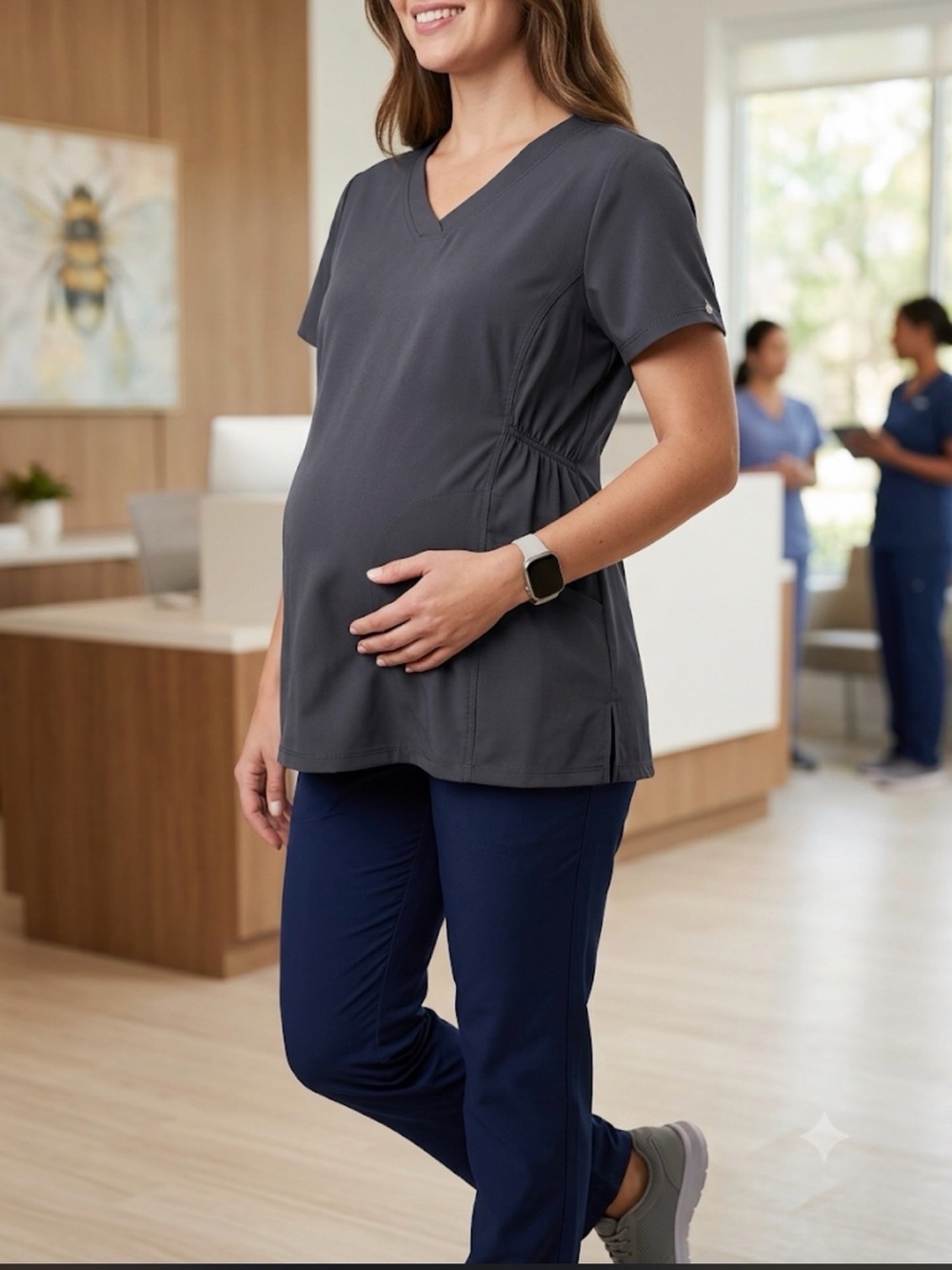 NWT Healing Hands HH Works Milla Maternity Scrub Top Grey Small